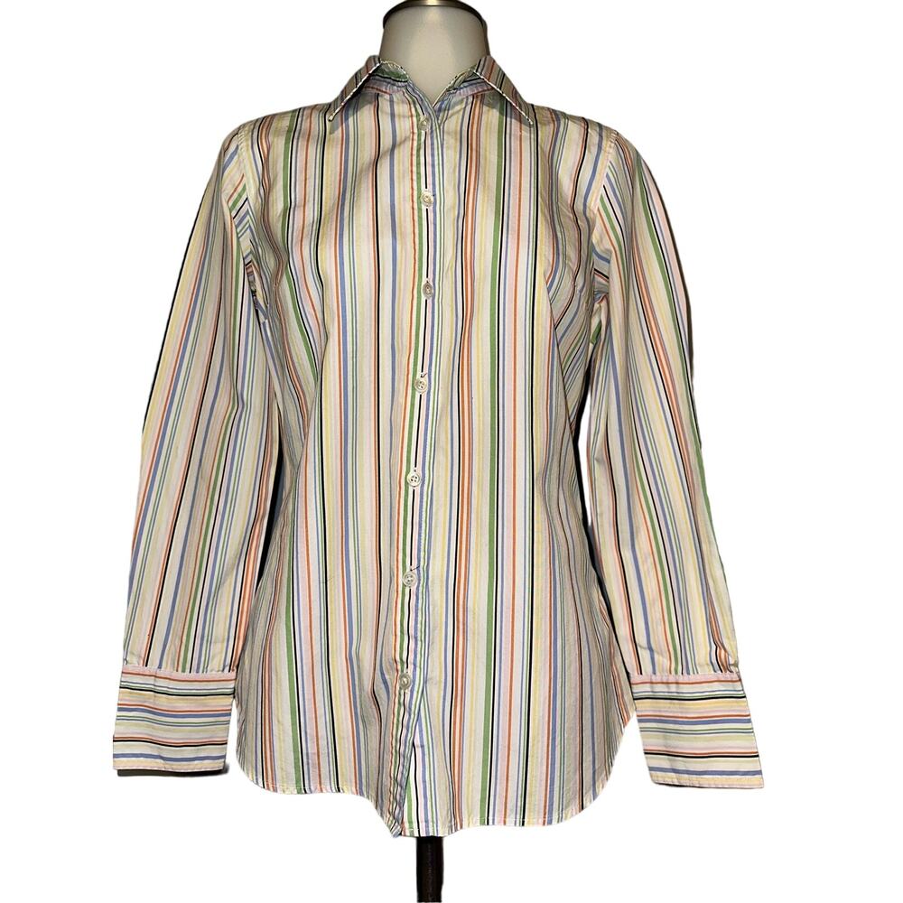 J Crew Women’s Size Small Slim Fit Rainbow Striped Long Sleeve Dress Shirt Top